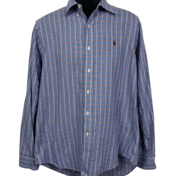 Ralph Lauren Men's Blue Check Long Sleeve Button Down Shirt Size M - Picture 1 of 6